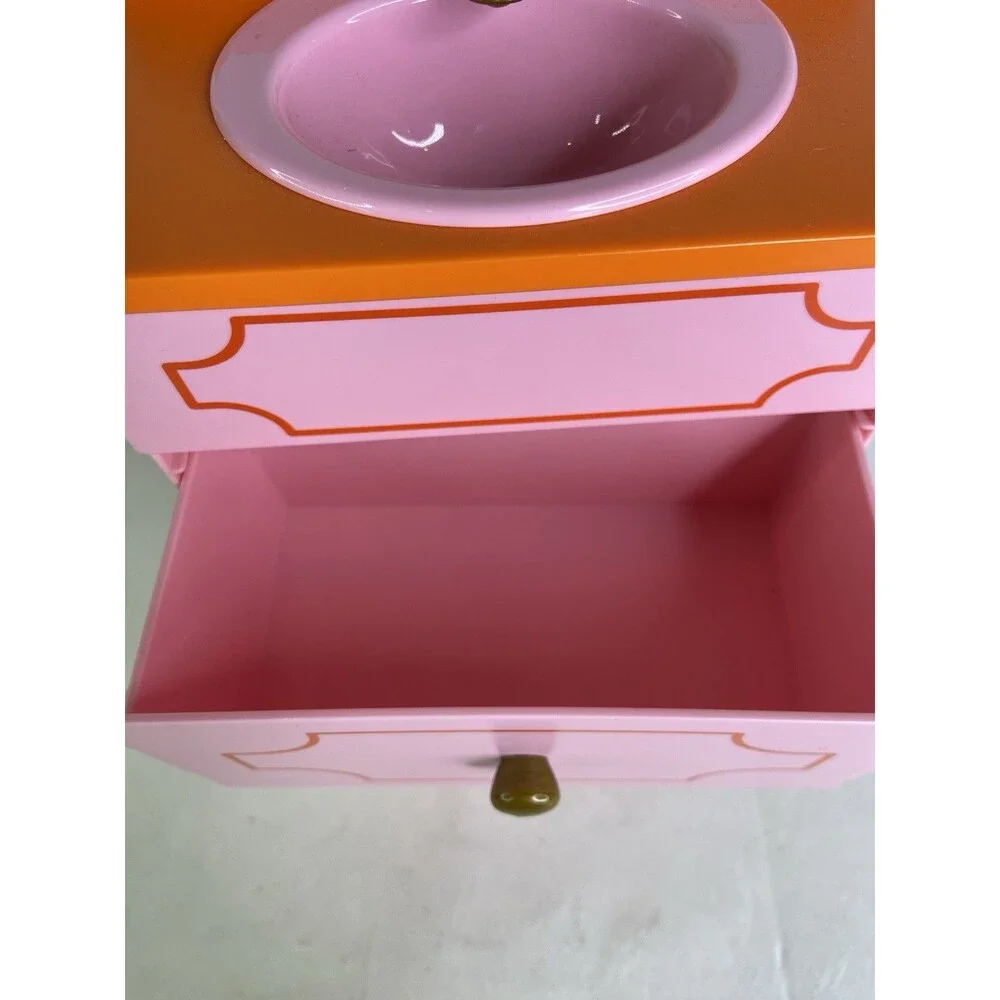 American Girl Julie's Groovy Bathroom Pink Doll Vanity with Sink and 2 Drawers
